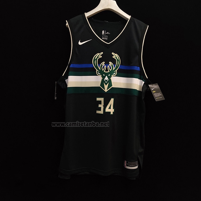 Camiseta Milwaukee Bucks Giannis Antetokounmpo #34 Statement Autentico Negro